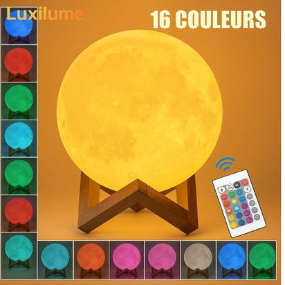 Lampe Lune 3D – 16 Couleurs, Tactile