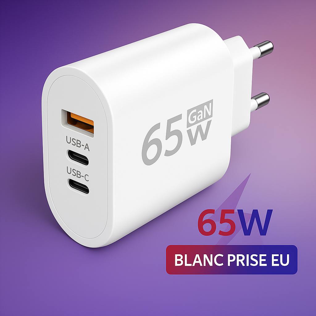 USB C chargeur Charge rapide prise ue 3 Ports 65W Charge rapide