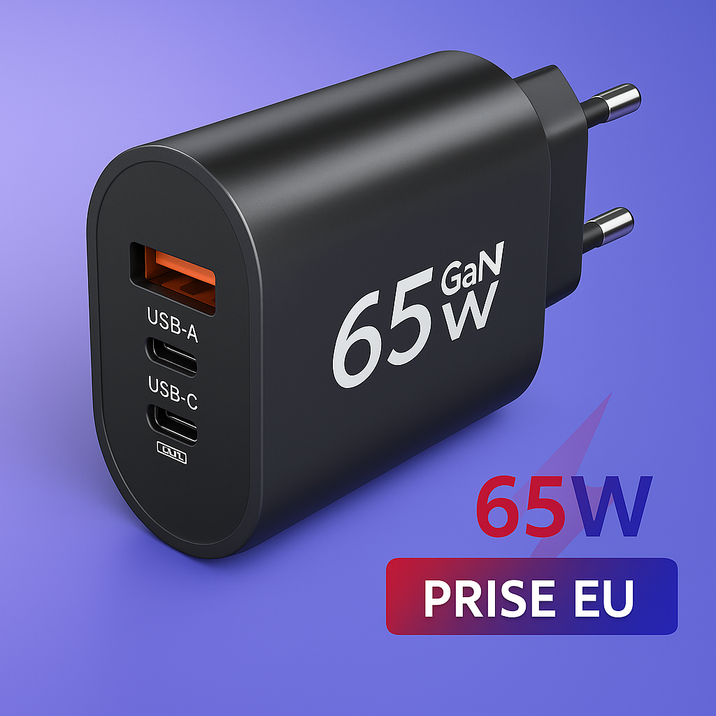 USB C chargeur Charge rapide prise ue 3 Ports 65W Charge rapide