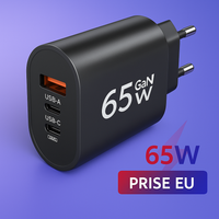 USB C chargeur Charge rapide prise ue 3 Ports 65W Charge rapide